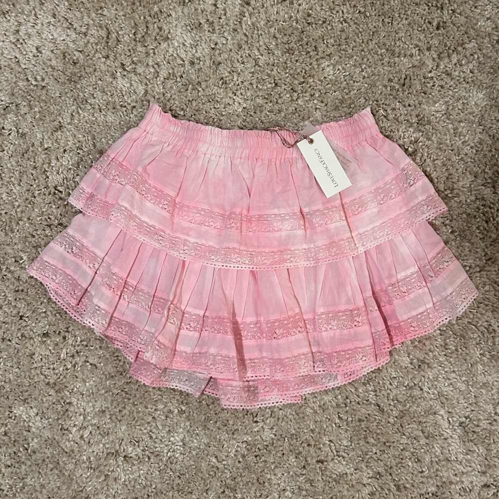NWT LoveShackFancy Ruffle Mini Skirt Pink size large